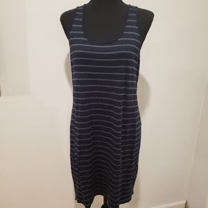 Vince 100% Linen Navy Blue Striped Tank Dress Size Small